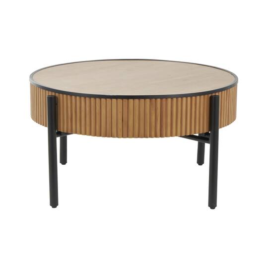 32" Brown Wooden Handmade Slatted Coffee Table with Black Legs
